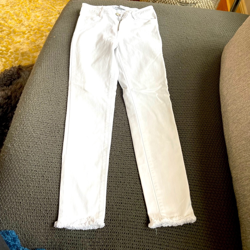 Just Black White Skinny Jeans with Frayed Hem